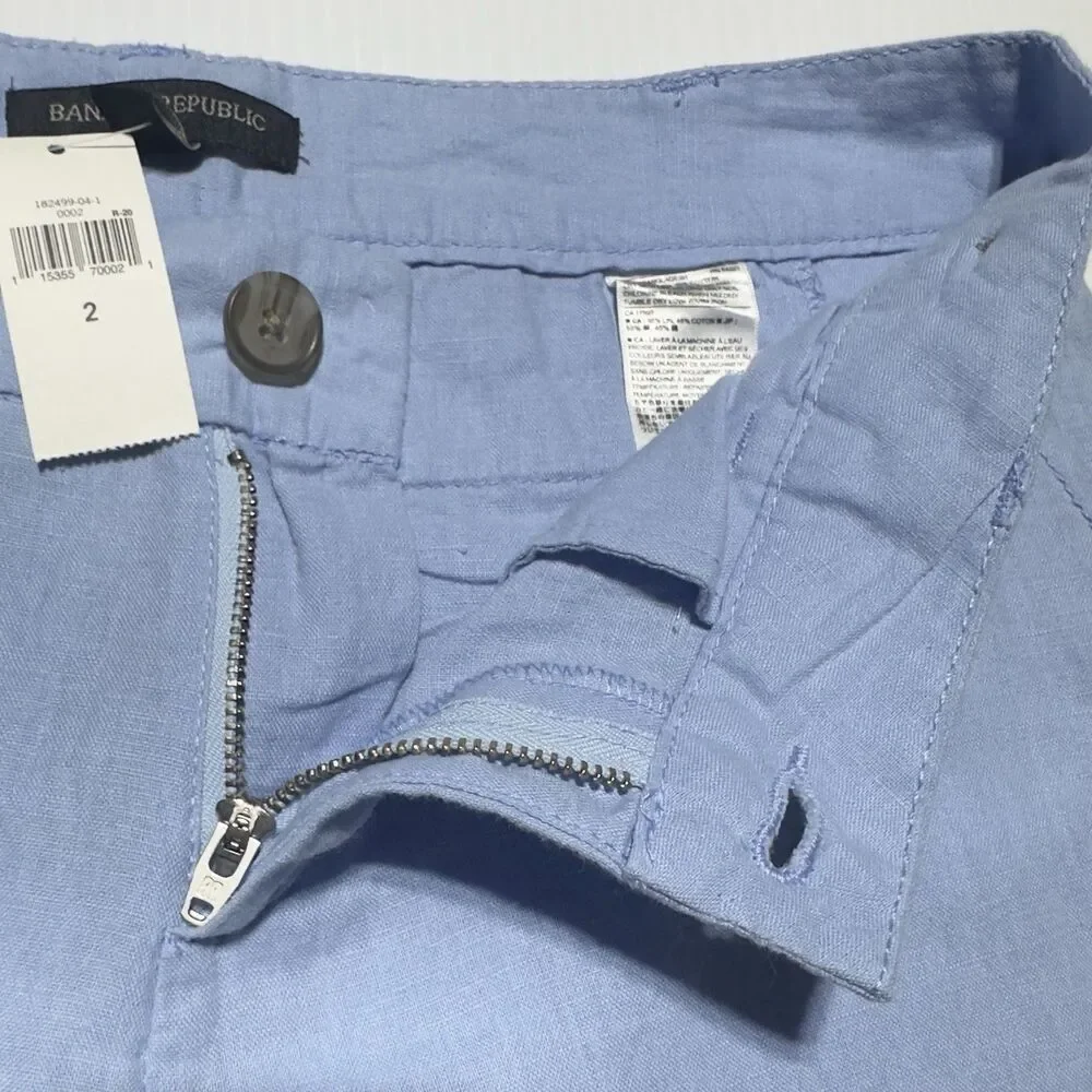 Banana Republic Linen Blend Pants Size 2 Women’s Light Blue Cropped Chino NWT
